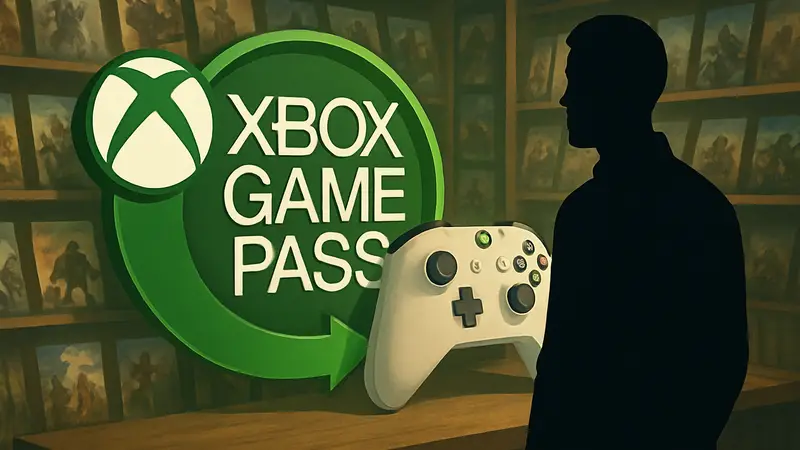 Логотип Xbox Game Pass, контроллер Xbox, библиотека игр, новинки