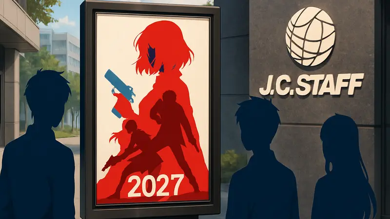 Анонс аниме "Nabe ni Dangan wo Ukenagara", логотип студии J.C.Staff, постер аниме 2027
