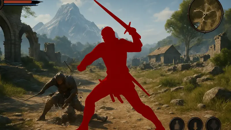 Скриншот из игры Crimson Desert с персонажем в бою и элементами интерфейса.