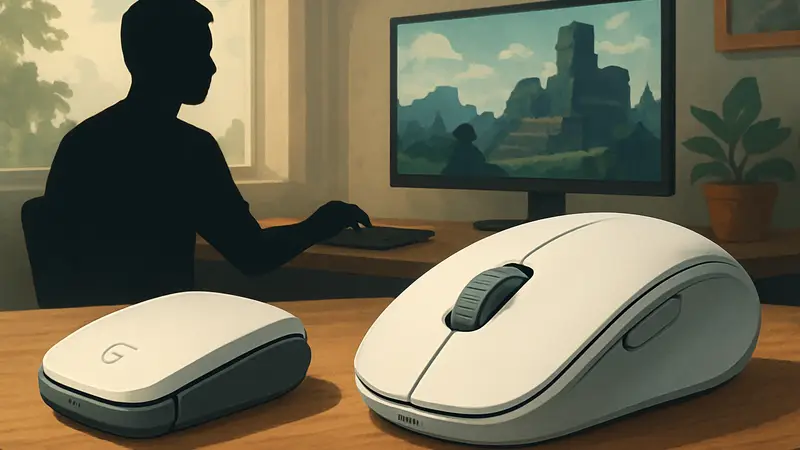 Игровая мышь Logitech Mobi Fold в сложенном и разложенном виде, показывающая её портативность