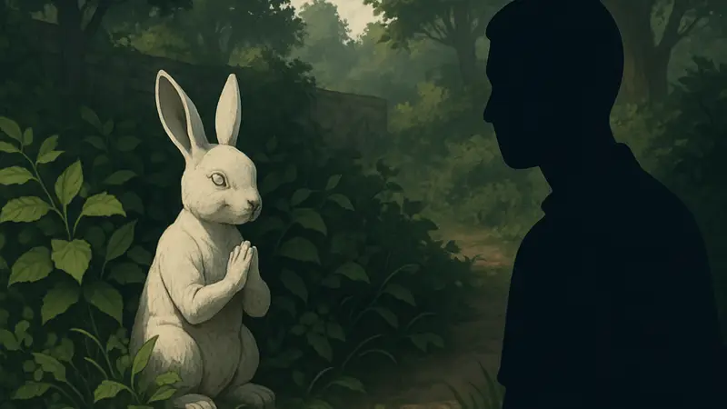 Игровая статуэтка кролика из REANIMAL, спрятанная в кустах, скриншот из игры.