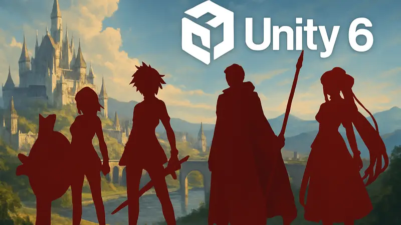 Fate/Grand Order: арт с персонажами игры на фоне логотипа Unity 6