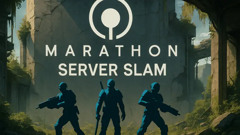 Изображение с логотипом игры Marathon и надписью Server Slam.