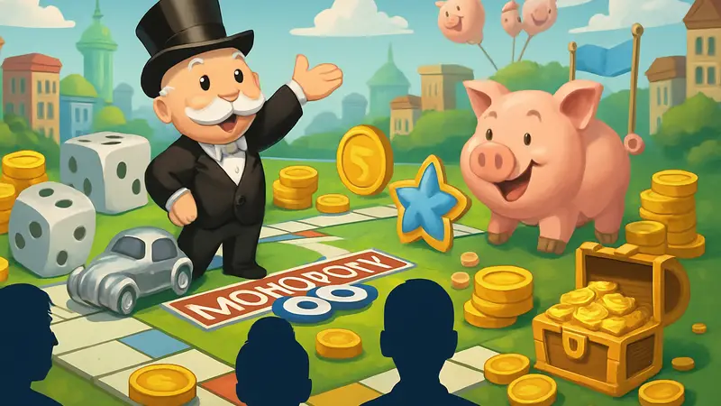 Изображение из игры Monopoly GO с элементами события Porcine Parade и наградами.