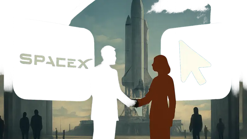 Логотипы SpaceX и Cursor, символизирующие сделку по поглощению ИИ-стартапа.