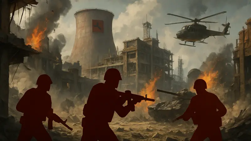 Скриншот из трейлера Rust Global Warfare 4, показывающий разрушения и экшен.