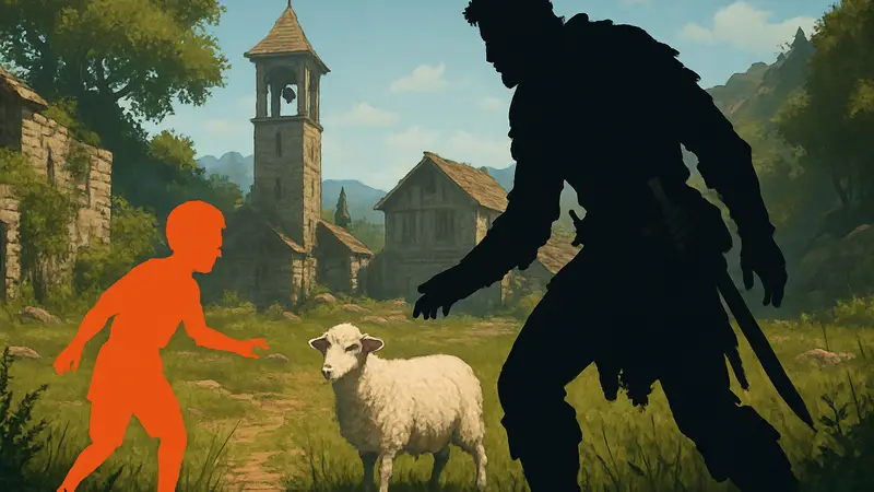 Игрок в Crimson Desert помогает мальчику искать овечку Вули, квест Пропавший спутник