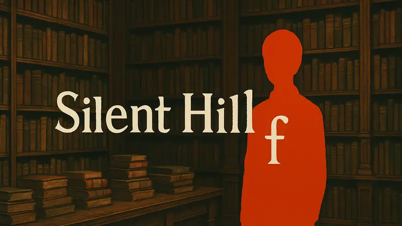 Логотип Silent Hill f на фоне библиотеки книг, символизирующих подготовку сценаристов.