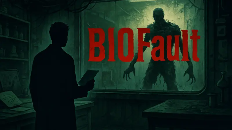 Обложка игры BIO Fault в стилистике Resident Evil с намёком на секретные лабораторные записи и ужасы.