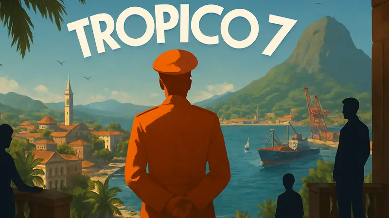 Логотип игры Tropico 7 и информация о закрытой бете