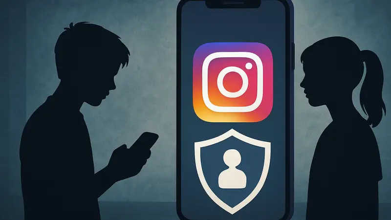 Логотип Instagram на фоне смартфона, символизирующий защиту подростков и фильтрацию контента от наготы.