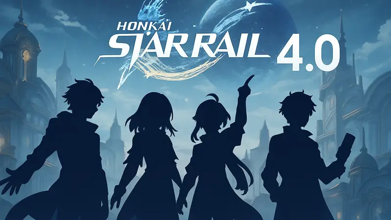 Логотип Honkai Star Rail 4.0 на фоне персонажей игры, символизирующих обновление.