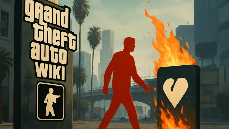 Логотип Grand Theft Auto Wiki и символ Fandom, символизирующий уход проекта из-за рекламы.