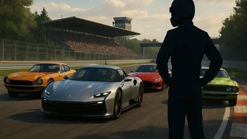 Новые машины в Gran Turismo 7, скриншот из игры на гоночной трассе