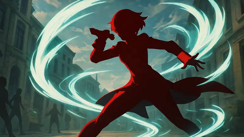 Темпест Рико из Persona 5 The Phantom X, готовая к атаке, с яркими ветряными спецэффектами.