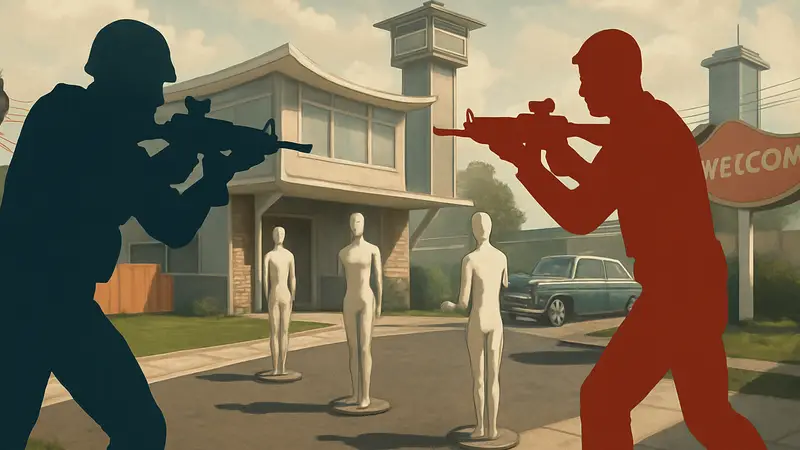 Игроки стреляют по манекенам на карте Nuketown 2025 в игре Black Ops 7.