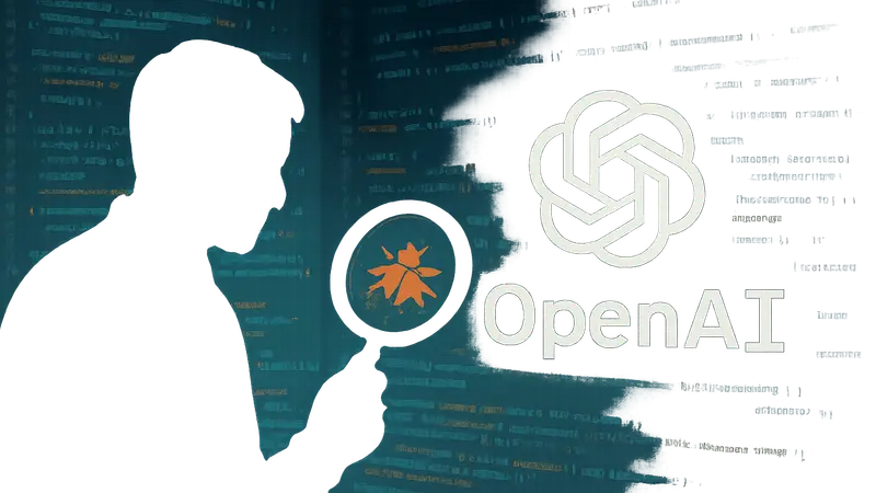 Логотип OpenAI на фоне кода, символизирующий поиск и исправление уязвимостей.