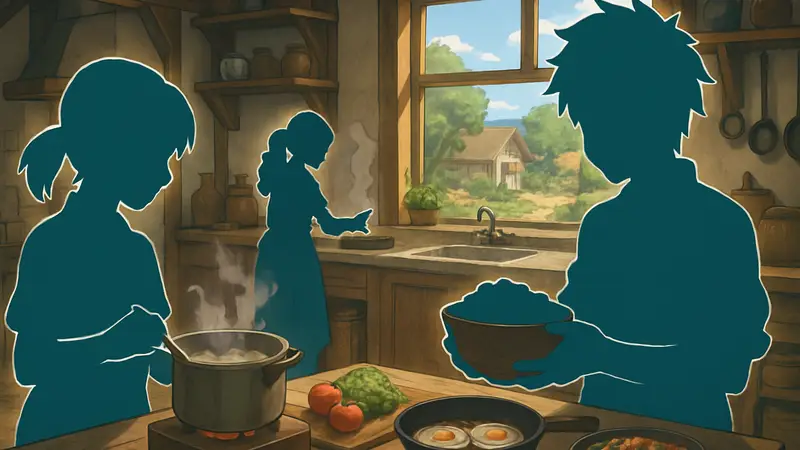 Геймплей KuloNiku Bowl Up с персонажами, готовящими еду в аниме-стиле.