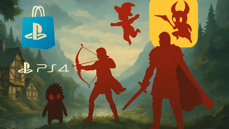 Логотип PlayStation Store с надписью 'PlayStation Indies Sale' и иконки игр для PS5 и PS4.