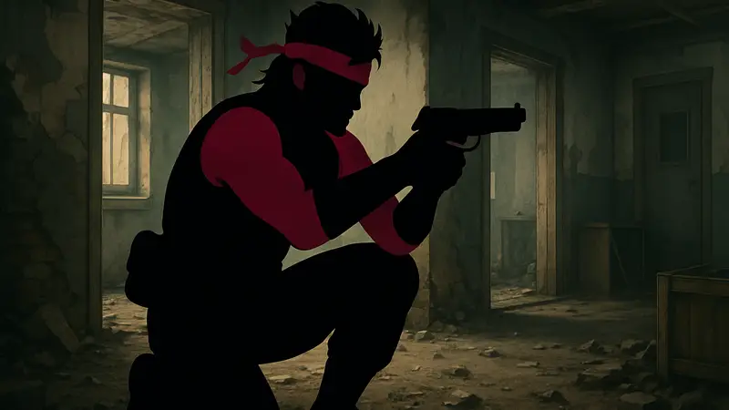 Изображение Solid Snake в характерной позе, стилизованное под графику Rainbow Six Siege