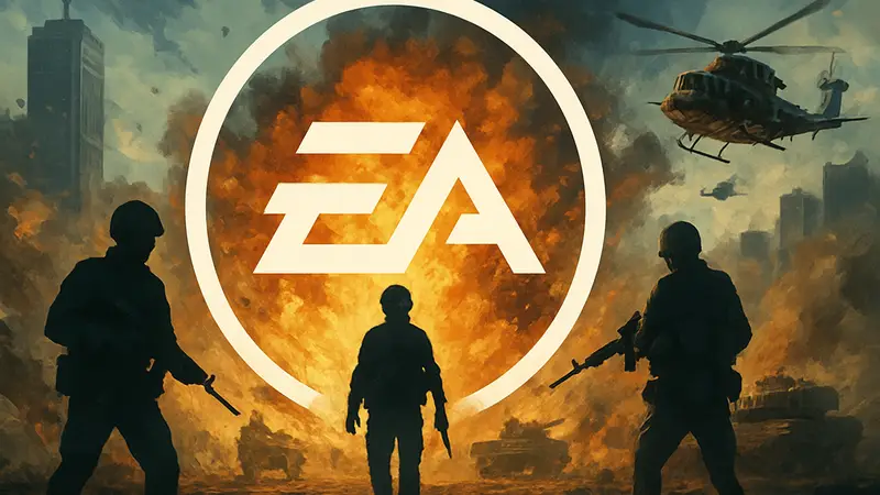 Логотип Electronic Arts на фоне игрового процесса Battlefield 6, символизирующий обещания компании и репутацию