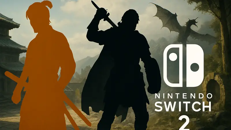Изображения персонажей из Onimusha: Way of the Sword и Dragon's Dogma 2, логотип Nintendo Switch 2.