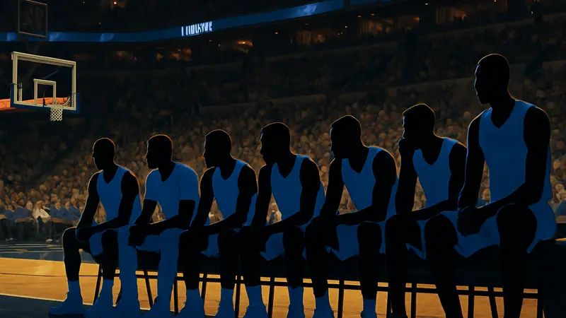 Игроки баскетбольной команды OKC Thunder на скамейке запасных во время матча NBA.