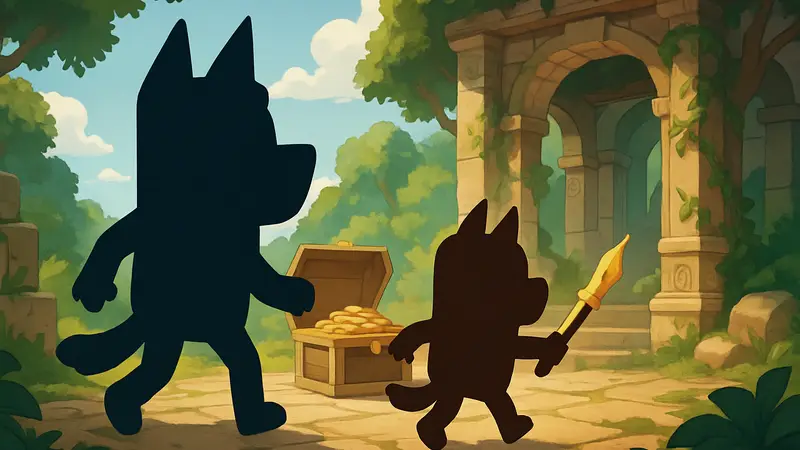 Кадр из игры Bluey's Quest for the Gold Pen с персонажами мультсериала Bluey.