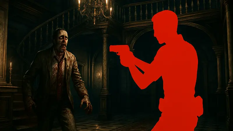 Скриншот из Resident Evil с зомби и игроком, иллюстрирующий мод Requiem