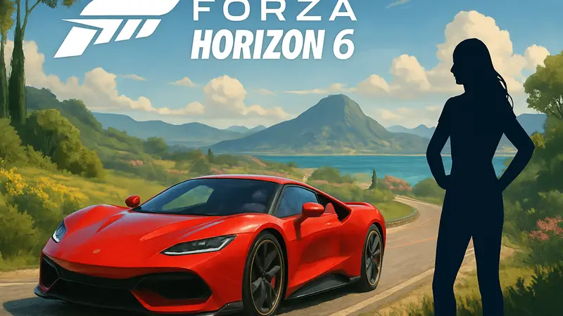 Обложка игры Forza Horizon 6 с гоночным автомобилем на фоне живописного пейзажа
