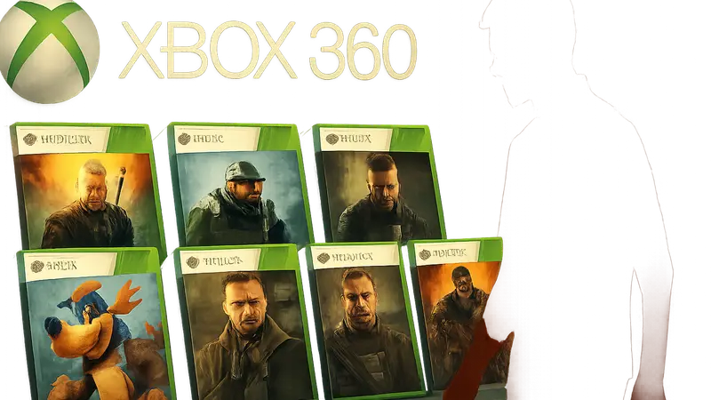 Логотип Xbox 360 и обложки классических игр, распродажа цифровых копий