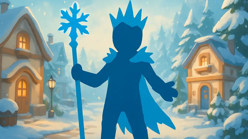 Персонаж из Heartopia с ледяным синим скином Frostbitten, демонстрирующий новый внешний вид