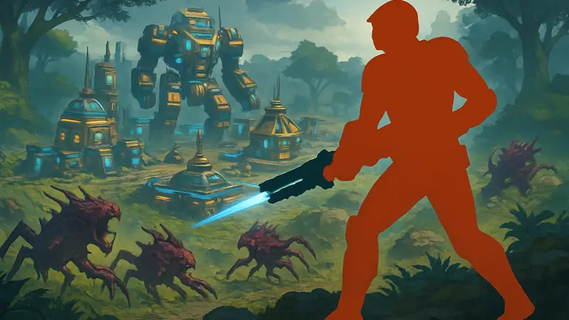 Игрок в The Riftbreaker строит базу и сражается с инопланетянами