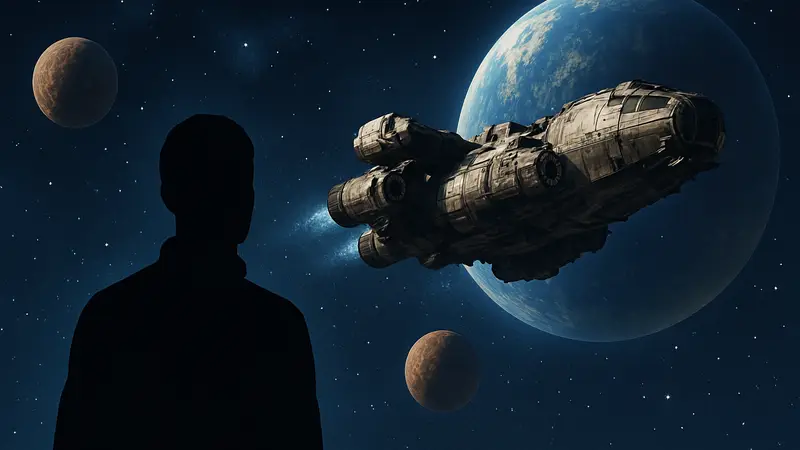 Логотип игры Starfield на фоне космоса, космический корабль, планеты.