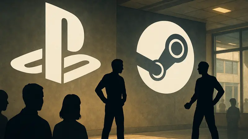 Логотипы Sony PlayStation и Valve Steam рядом, символизирующие конкуренцию