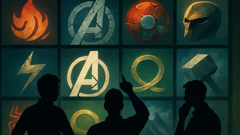 Коллаж из логотипов фильмов Marvel, которые фанаты анализируют на предмет скрытых спойлеров.