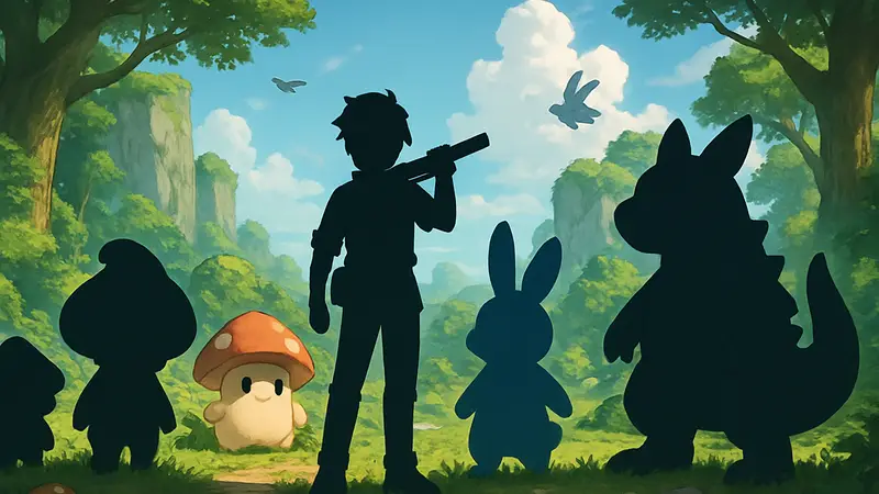 Изображение коллаборации игр Legend of Mushroom и Palworld с персонажами обеих вселенных.