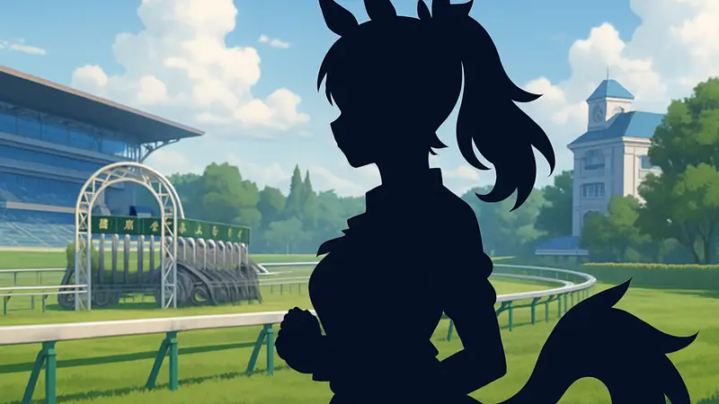 Изображение аниме-персонажа Forever Young из Umamusume: Pretty Derby, стилизованного под скакового коня.