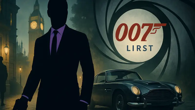 Игровой арт 007 First Light, показывающий нового Джеймса Бонда, на фоне знаковых элементов шпионского мира