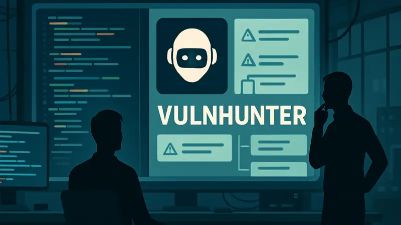 Логотип VulnHunter или интерфейс ИИ-инструмента для анализа кода на уязвимости.