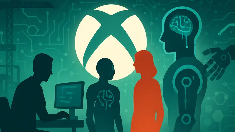 Логотип Xbox и элементы искусственного интеллекта в игровой разработке