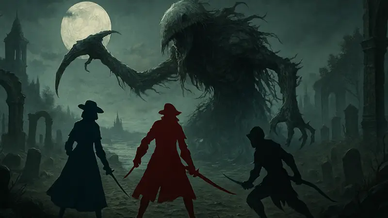 Босс из Bloodborne, фэнтези противник, поединок в игре, Кос, Мария, Людвиг.