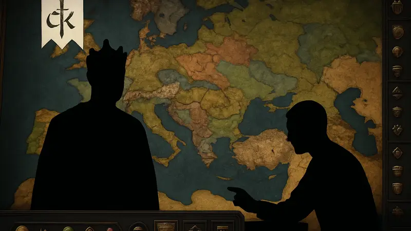 Герб или карта мира Crusader Kings 3 с элементами интерфейса игры