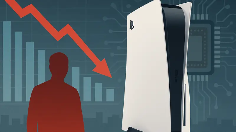 Игровая консоль PlayStation 5 на фоне графиков продаж, дефицит чипов.