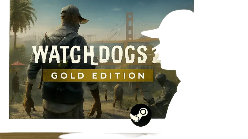 Логотип Watch Dogs 2 Gold Edition на фоне игрового процесса в Steam