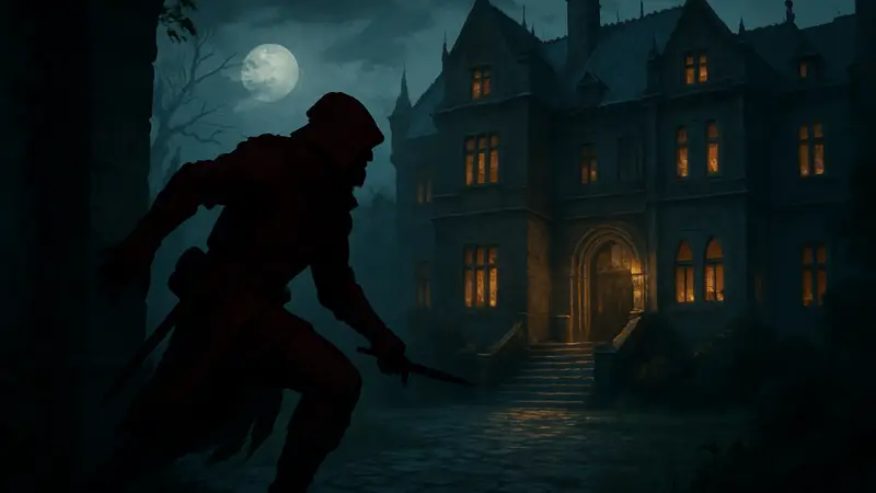 Персонаж Crimson Desert скрытно проникает в мрачное поместье, выполняя квест «Кровавое приглашение».