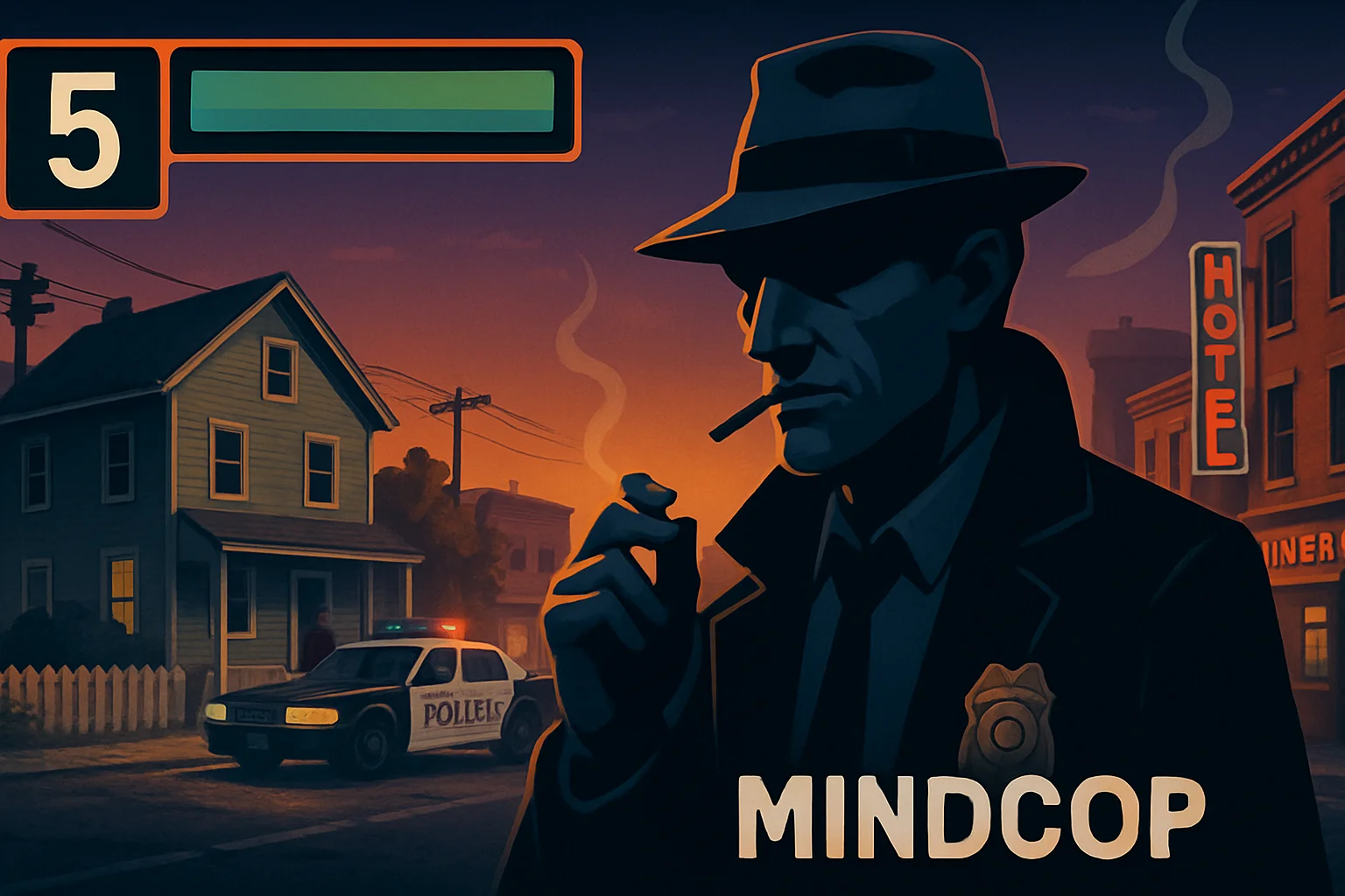 Игровой скриншот Mindcop, детективная игра с жестким сроком расследования в пять дней.