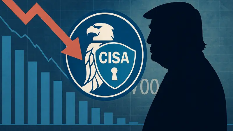 Логотип CISA на фоне графиков сокращения бюджета в $700 миллионов