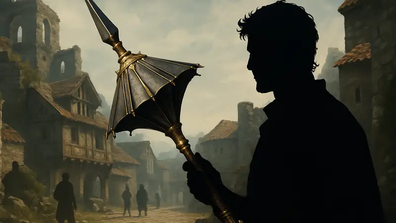 Копьё Elite Vanguard в игре Crimson Desert, стилизованное под зонт, демонстрирующее его уникальный дизайн.