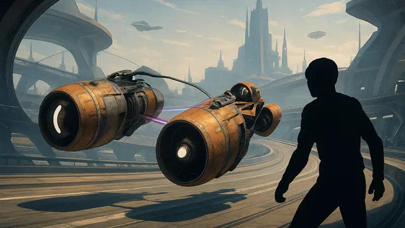 Космический гоночный под из игры Star Wars Galactic Racer на футуристической трассе в стиле Звездных войн.